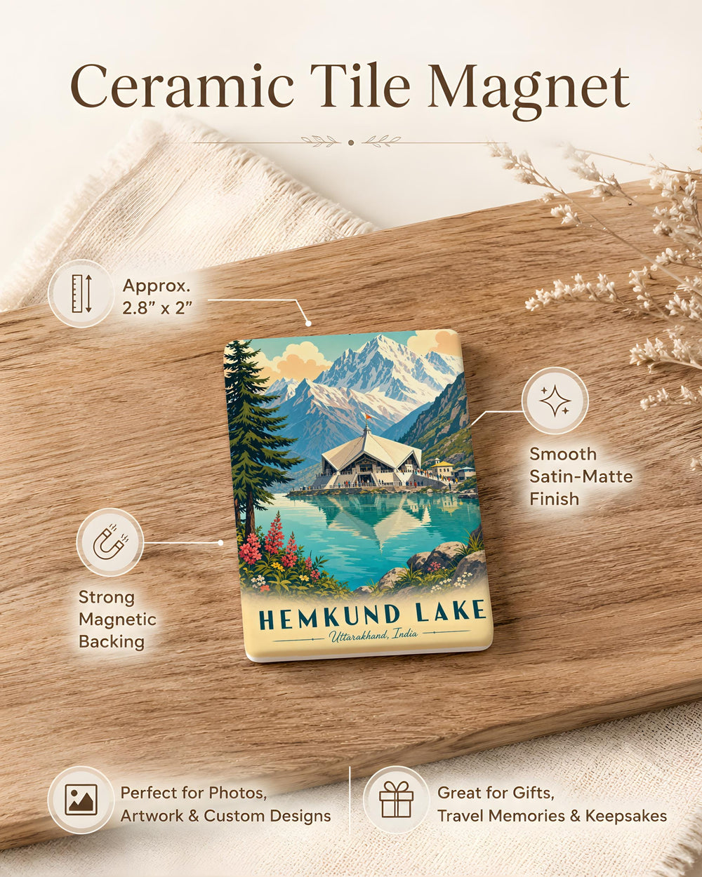 Hemkund Lake Fridge Magnet, Himalayan Sacred Lake Souvenir, Uttarakhand India Travel Keepsake, Mountain Lake Magnet
