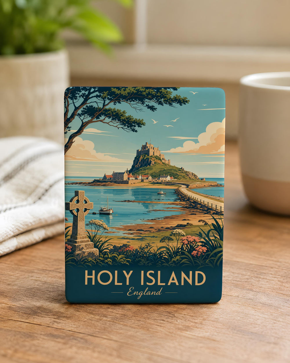 Holy Island Fridge Magnet, Lindisfarne England Souvenir Magnet, Holy Island Landmark Travel Keepsake Refrigerator Magnet