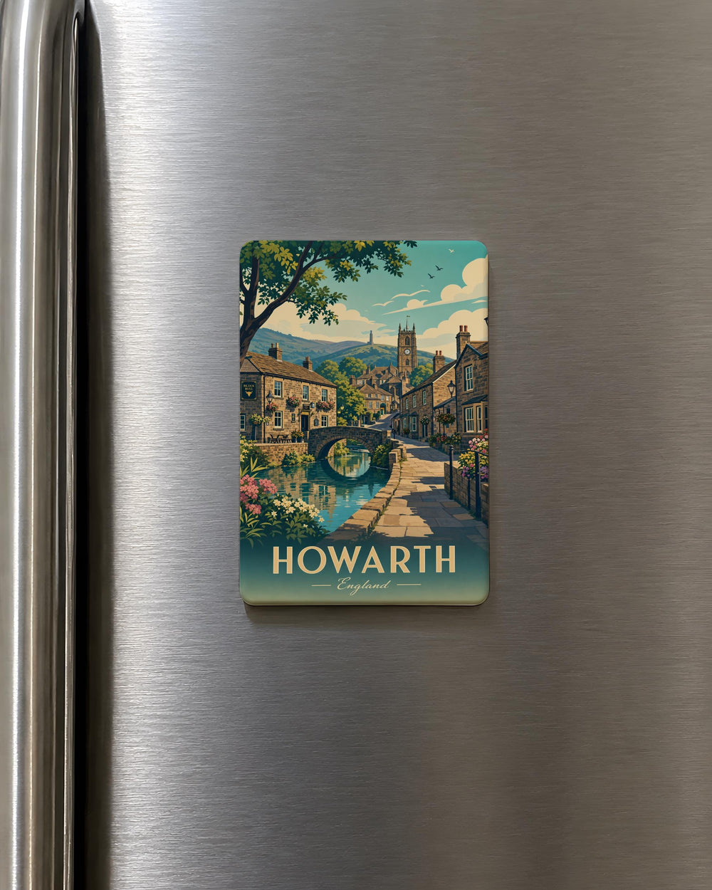 Howarth Village Fridge Magnet, Howarth England Town Scene Souvenir Magnet, Yorkshire Village Keepsake Refrigerator Magnet