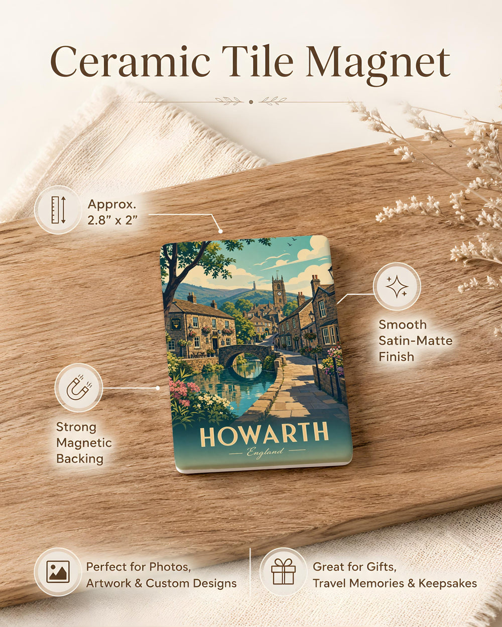 Howarth Village Fridge Magnet, Howarth England Town Scene Souvenir Magnet, Yorkshire Village Keepsake Refrigerator Magnet