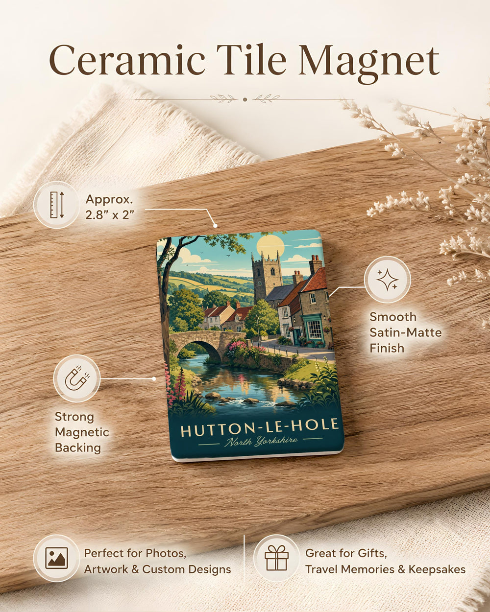 Hutton-le-Hole Fridge Magnet, Hutton-le-Hole Village Souvenir Magnet, North Yorkshire England Travel Keepsake Magnet