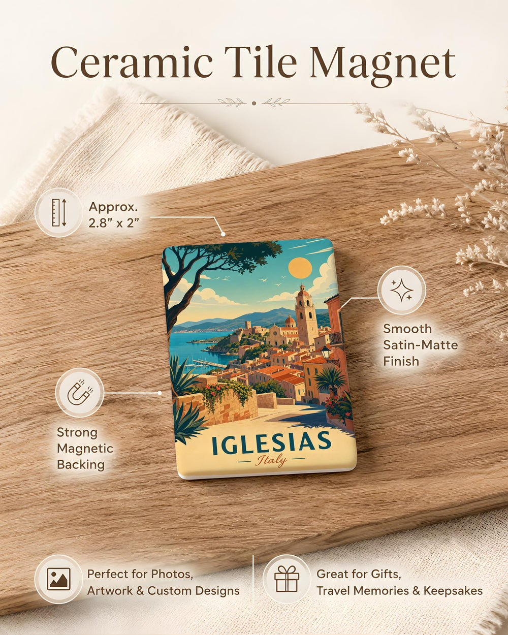Iglesias Italy Fridge Magnet, Sardinia Souvenir Magnet, Iglesias City Travel Keepsake, Italy Vacation Gift Magnet