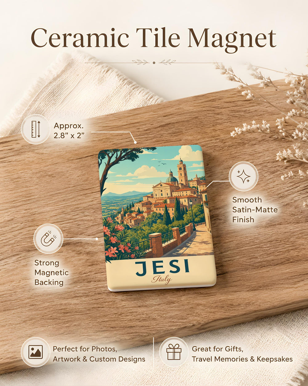 Jesi Italy Fridge Magnet, Jesi Marche Travel Souvenir, Italian City Landmark Keepsake Magnet, Italy Vacation Memento Magnet