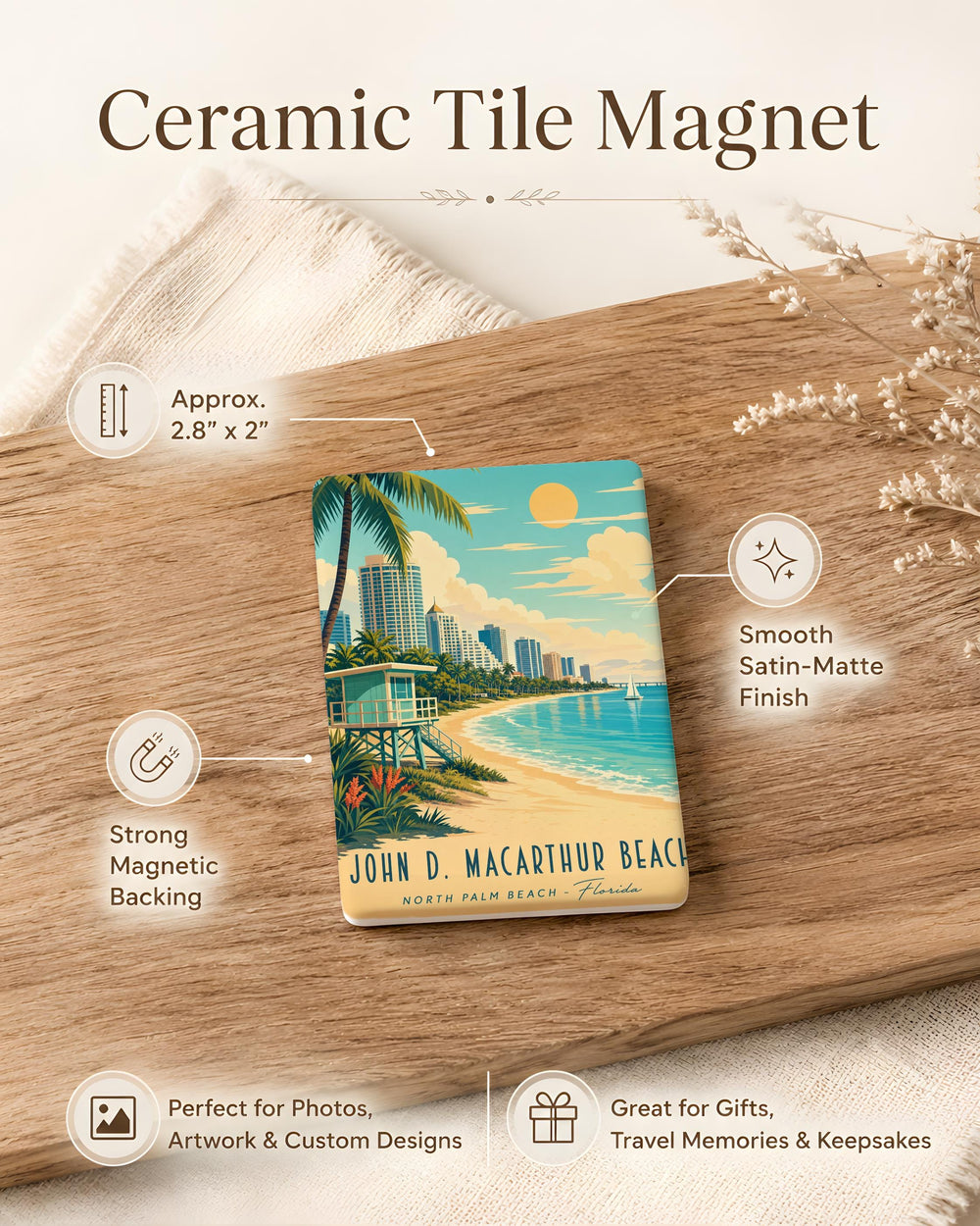 John D MacArthur Beach Fridge Magnet, Palm Beach Florida Coastal Landmark Souvenir Magnet, Oceanfront Beach Travel Keepsake