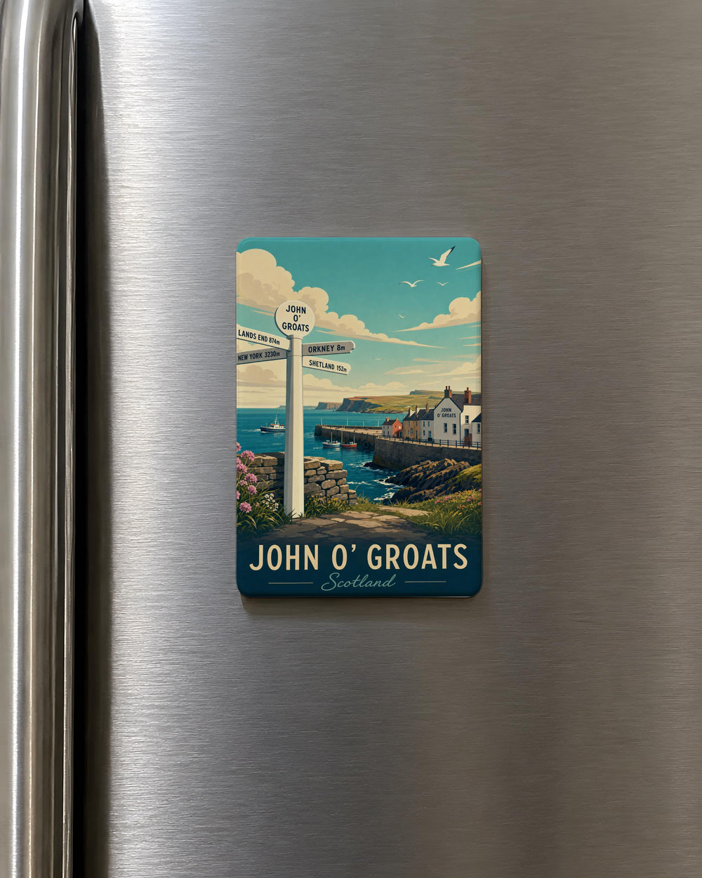 John o Groats Fridge Magnet, Scotland Landmark Souvenir Magnet, Coastal Travel Keepsake Gift