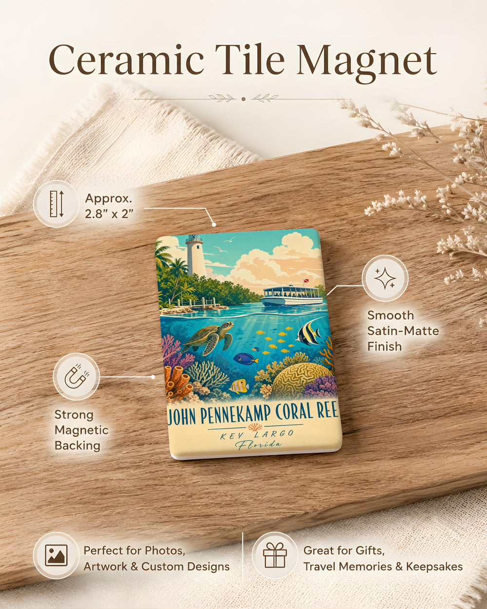 John Pennekamp Coral Reef State Park Fridge Magnet, Florida Keys Underwater Reef Ocean Sea Life Souvenir Magnet