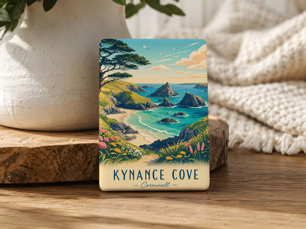 Kynance Cove Fridge Magnet, Cornwall Coastal Cove Souvenir, British Seaside Cliffs and Beach Keepsake Magnet