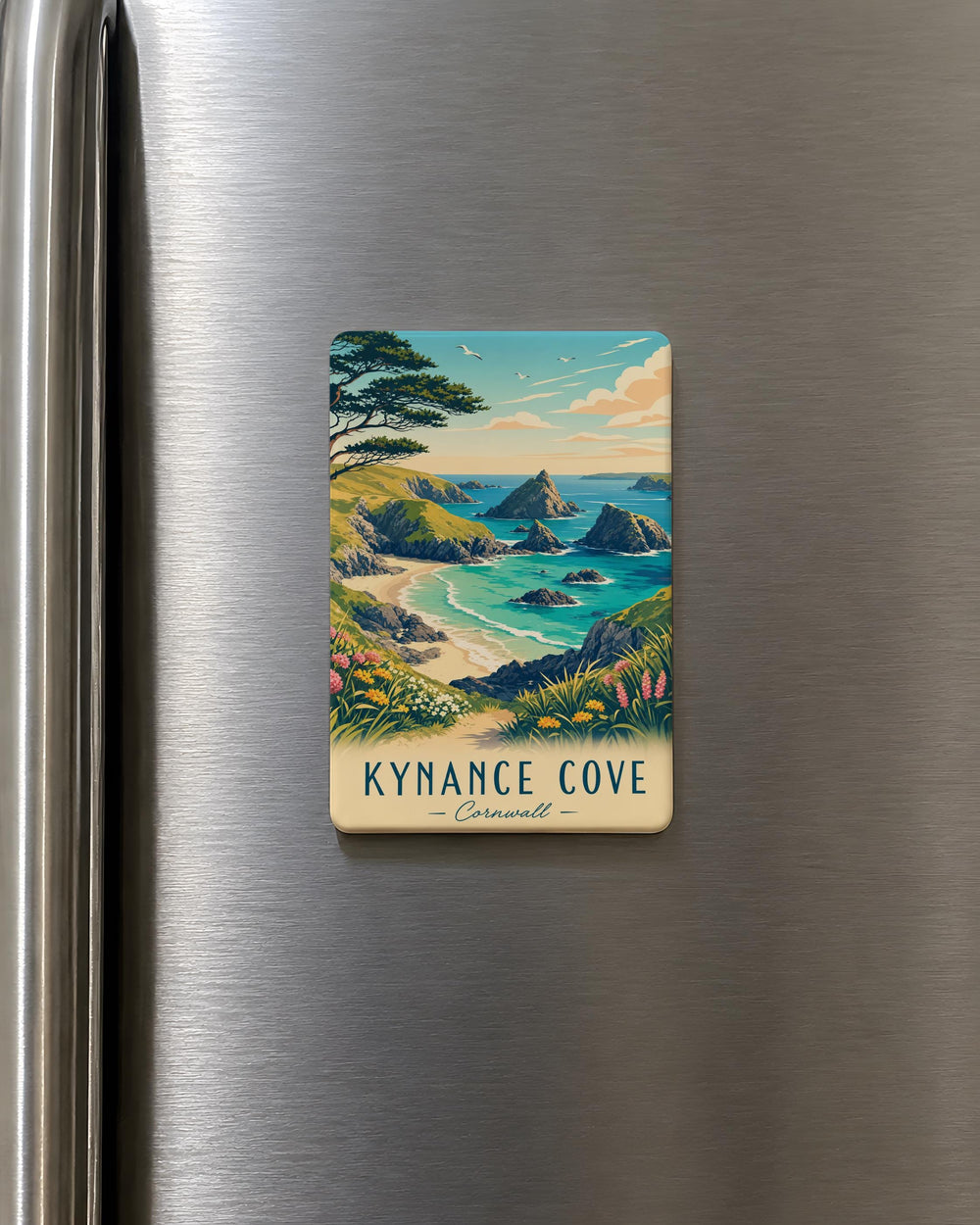 Kynance Cove Fridge Magnet, Cornwall Coastal Cove Souvenir, British Seaside Cliffs and Beach Keepsake Magnet