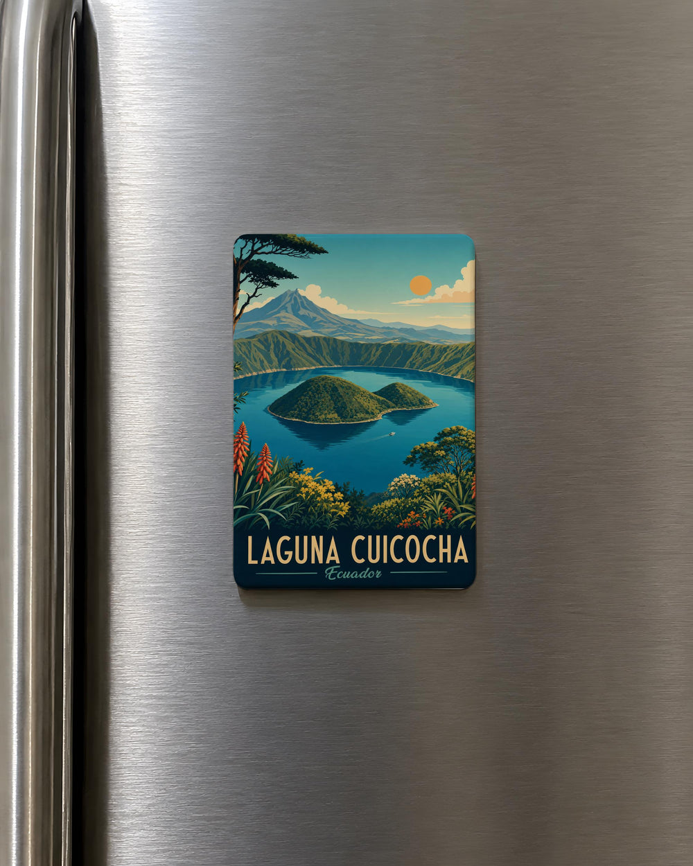 Laguna Cuicocha Ecuador Fridge Magnet, Andean Crater Lake Souvenir Magnet, Otavalo Imbabura Travel Keepsake