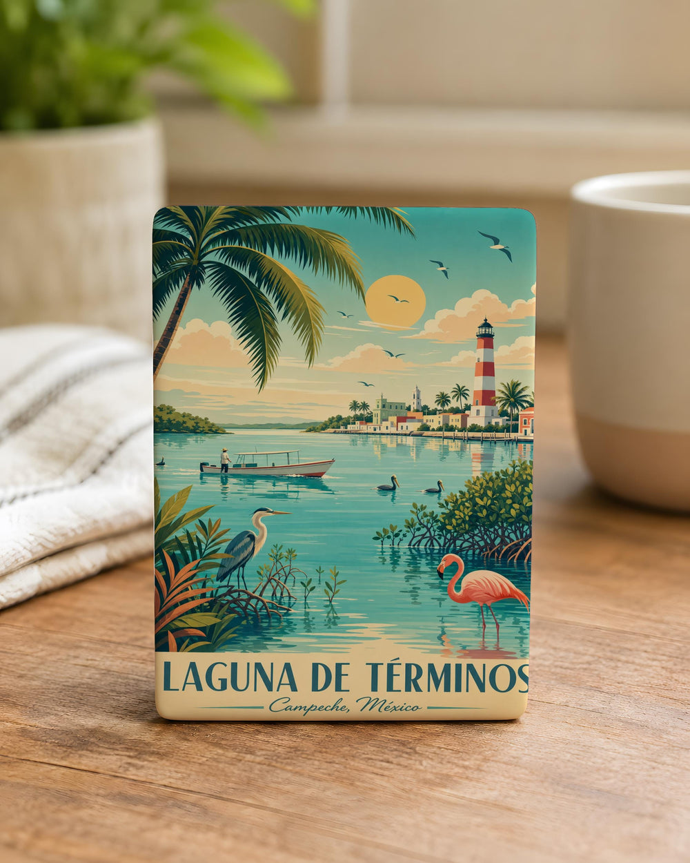Laguna de Términos Fridge Magnet, Mexico Coastal Lagoon Souvenir Magnet, Campeche Nature Landmark Magnet
