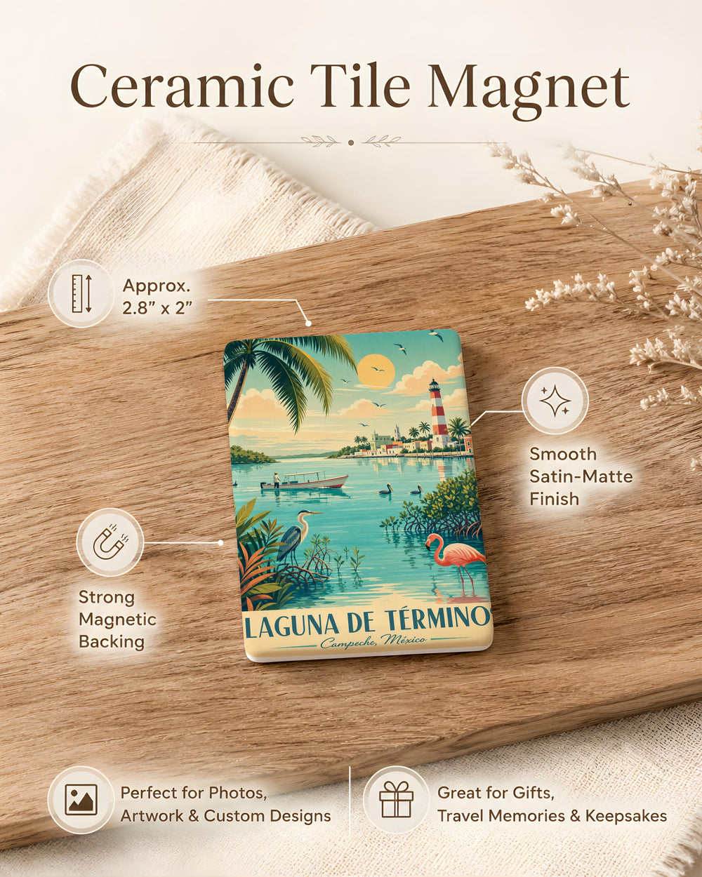 Laguna de Términos Fridge Magnet, Mexico Coastal Lagoon Souvenir Magnet, Campeche Nature Landmark Magnet