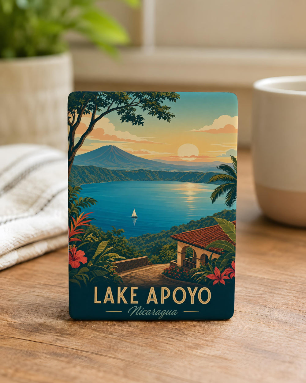 Lake Apoyo Fridge Magnet, Nicaragua Lake Souvenir Magnet, Travel Keepsake, Lake Apoyo Landmark Magnet, Central America Gift