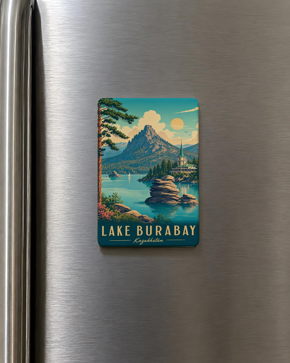 Lake Burabay Fridge Magnet, Burabay Kazakhstan Souvenir Magnet, Lake Landscape Travel Keepsake Magnet