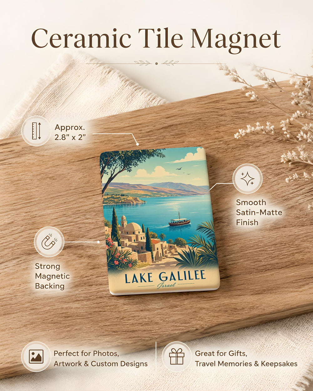 Lake Galilee Fridge Magnet, Sea of Galilee Israel Souvenir Magnet, Holy Land Travel Gift, Biblical Christian Keepsake Magnet