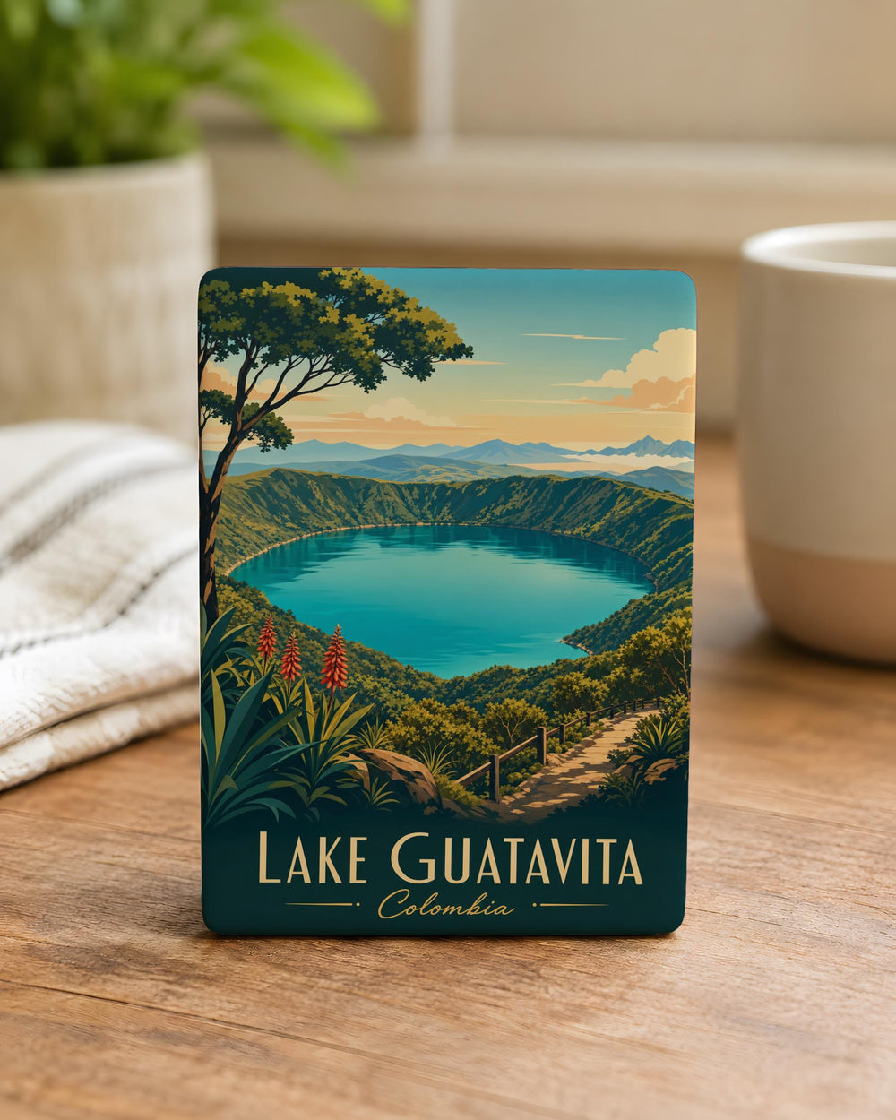 Lake Guatavita Fridge Magnet, Colombia Travel Souvenir Magnet, Guatavita Lagoon Landmark Keepsake Gift