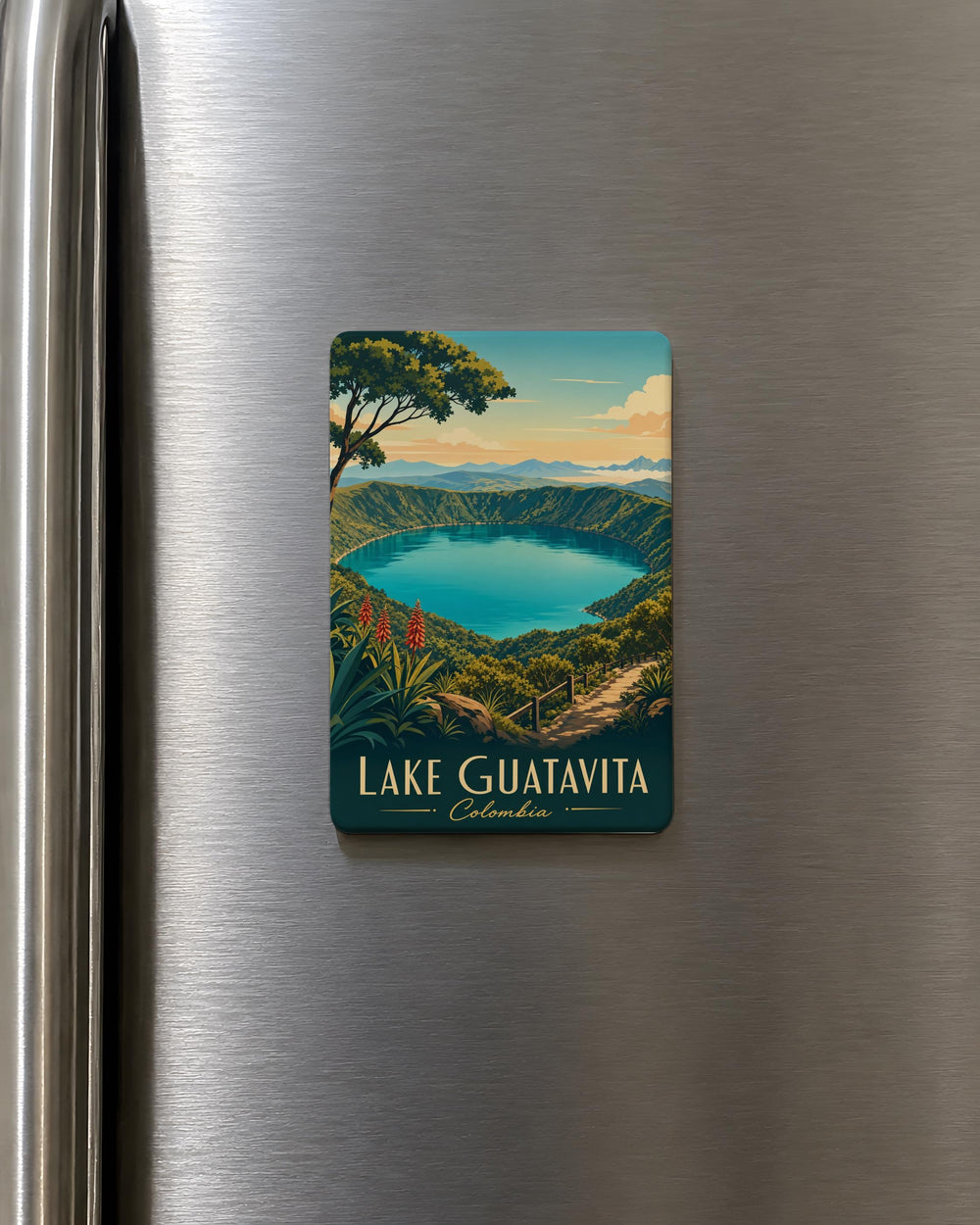 Lake Guatavita Fridge Magnet, Colombia Travel Souvenir Magnet, Guatavita Lagoon Landmark Keepsake Gift