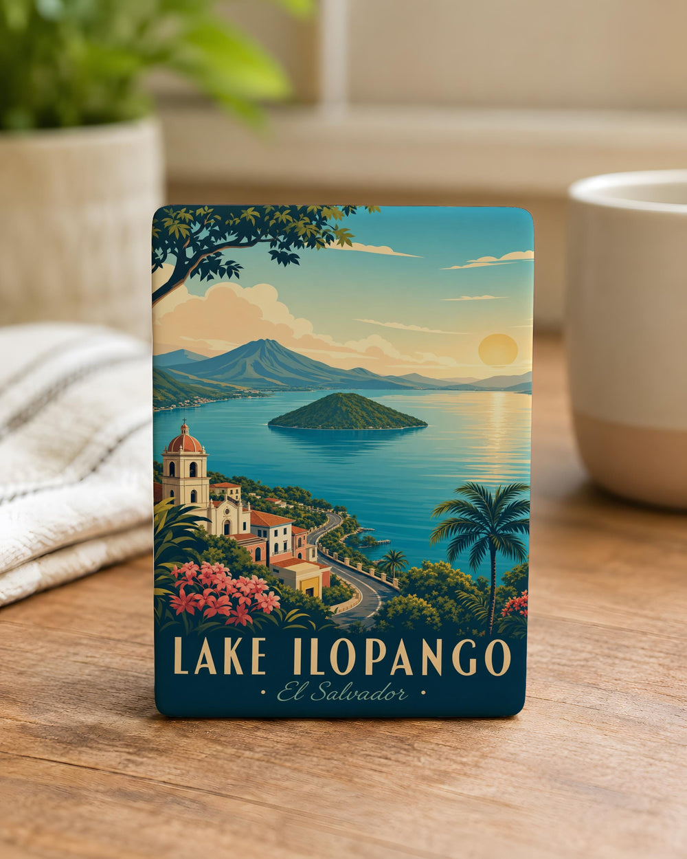 Lake Ilopango Fridge Magnet, El Salvador Lake Souvenir Magnet, Ilopango Caldera Lake Travel Keepsake Magnet