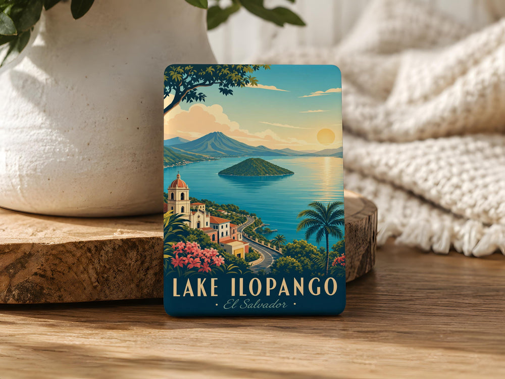 Lake Ilopango Fridge Magnet, El Salvador Lake Souvenir Magnet, Ilopango Caldera Lake Travel Keepsake Magnet