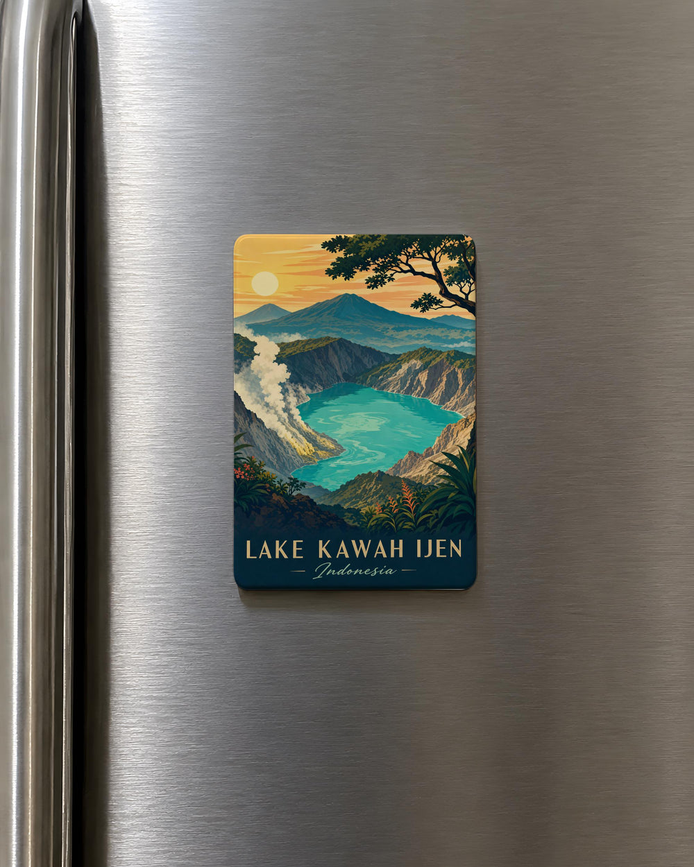 Lake Kawah Ijen Indonesia Fridge Magnet, Volcanic Crater Lake Souvenir Magnet, Java Travel Gift, Nature Landmark Magnet