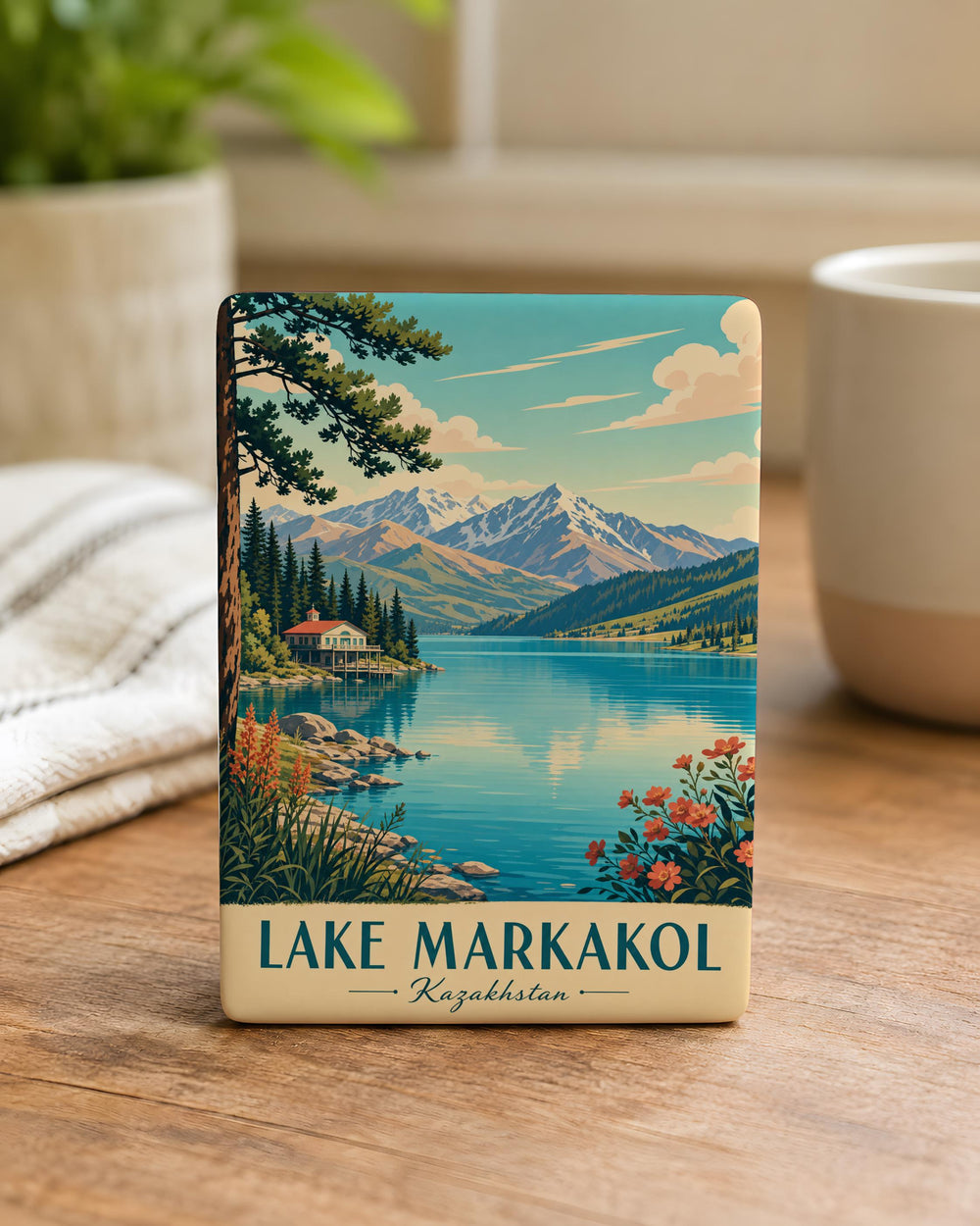 Lake Markakol Fridge Magnet, Kazakhstan Lake Souvenir Magnet, Markakol Lake Travel Gift, Scenic Lake Landmark Magnet