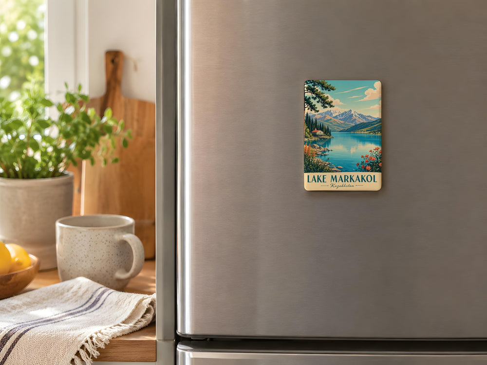 Lake Markakol Fridge Magnet, Kazakhstan Lake Souvenir Magnet, Markakol Lake Travel Gift, Scenic Lake Landmark Magnet