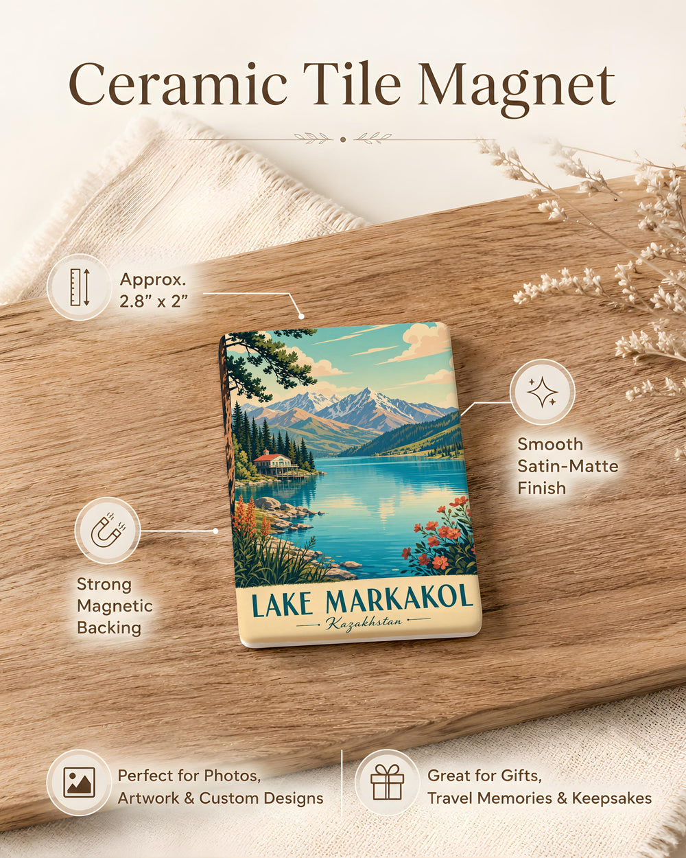 Lake Markakol Fridge Magnet, Kazakhstan Lake Souvenir Magnet, Markakol Lake Travel Gift, Scenic Lake Landmark Magnet
