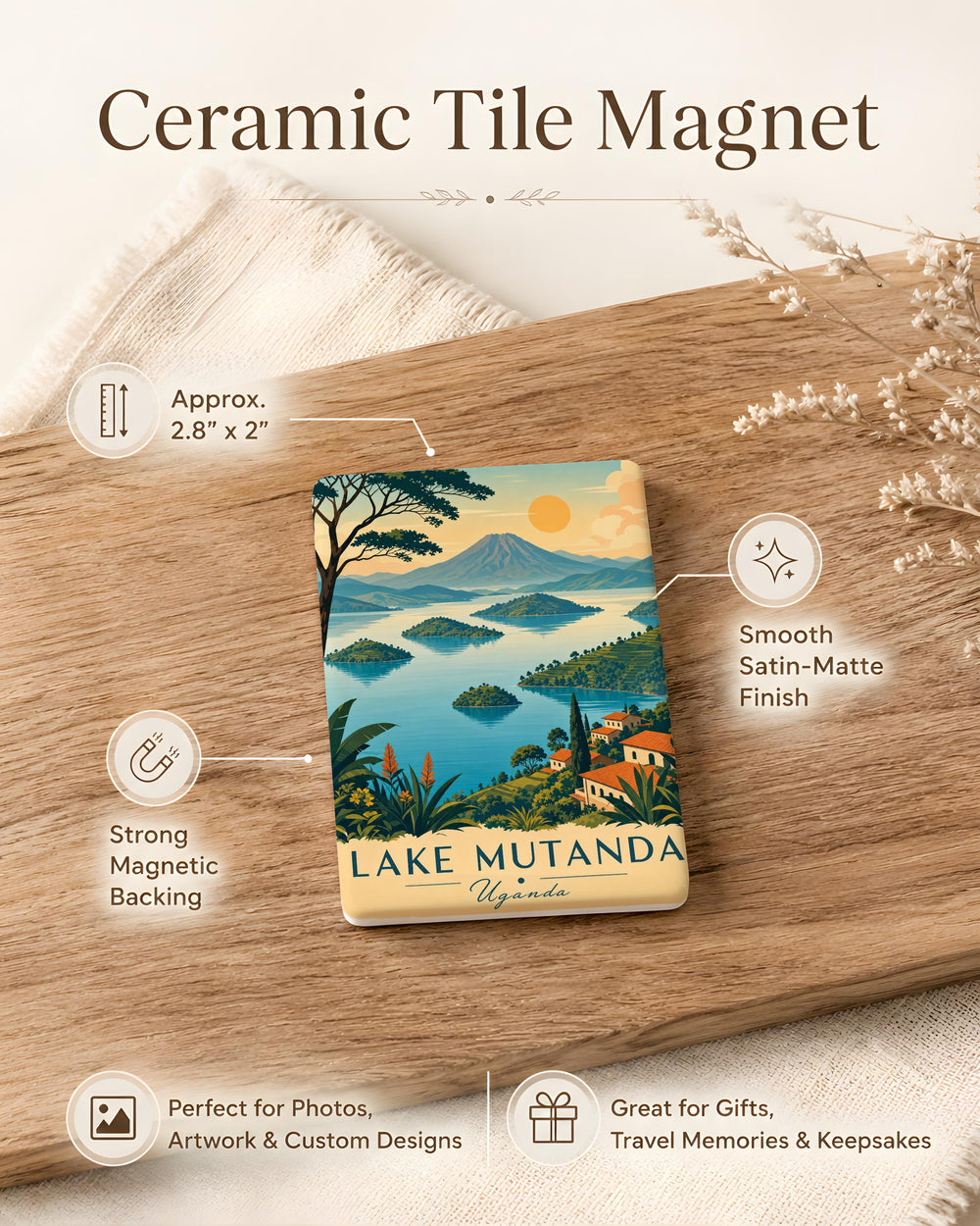 Lake Mutanda Uganda Fridge Magnet, African Lake Landscape Souvenir Magnet, Travel Keepsake Gift