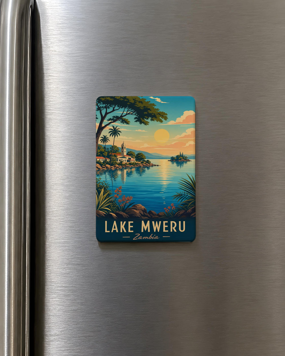 Lake Mweru Fridge Magnet, Africa Lake Souvenir Magnet, Zambia Congo Travel Keepsake, Lake Mweru Map Magnet