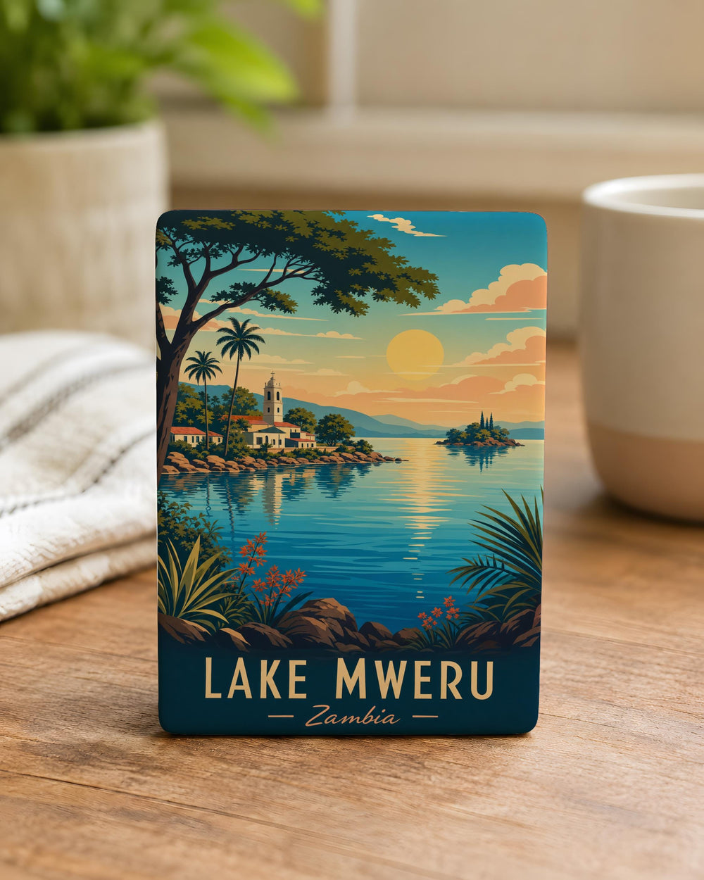 Lake Mweru Fridge Magnet, Africa Lake Souvenir Magnet, Zambia Congo Travel Keepsake, Lake Mweru Map Magnet