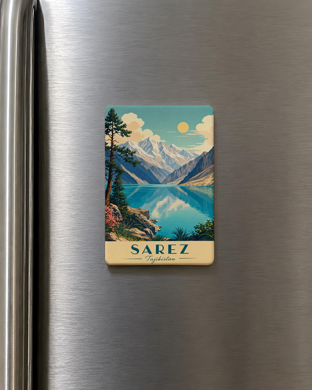 Lake Sarez Fridge Magnet, Tajikistan Mountain Lake Souvenir Magnet, Pamir Mountains Travel Keepsake Magnet