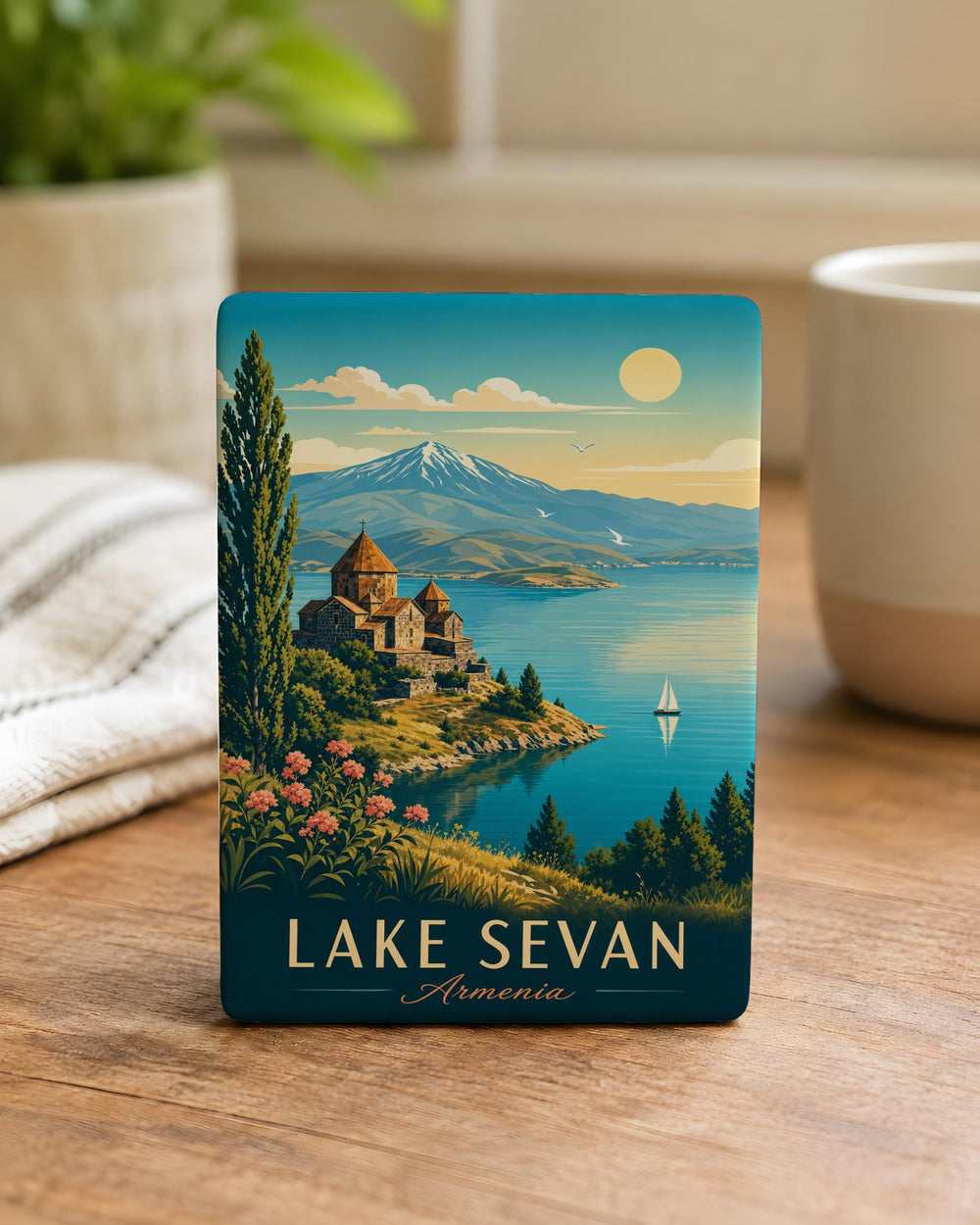 Lake Sevan Armenia Fridge Magnet, Lake Sevan Souvenir Magnet, Armenia Travel Gift, Sevanavank Monastery Magnet