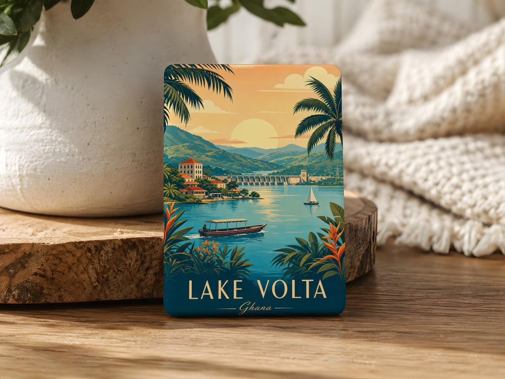 Lake Volta Ghana Fridge Magnet, Volta Lake Travel Souvenir, African Landmark Keepsake Magnet