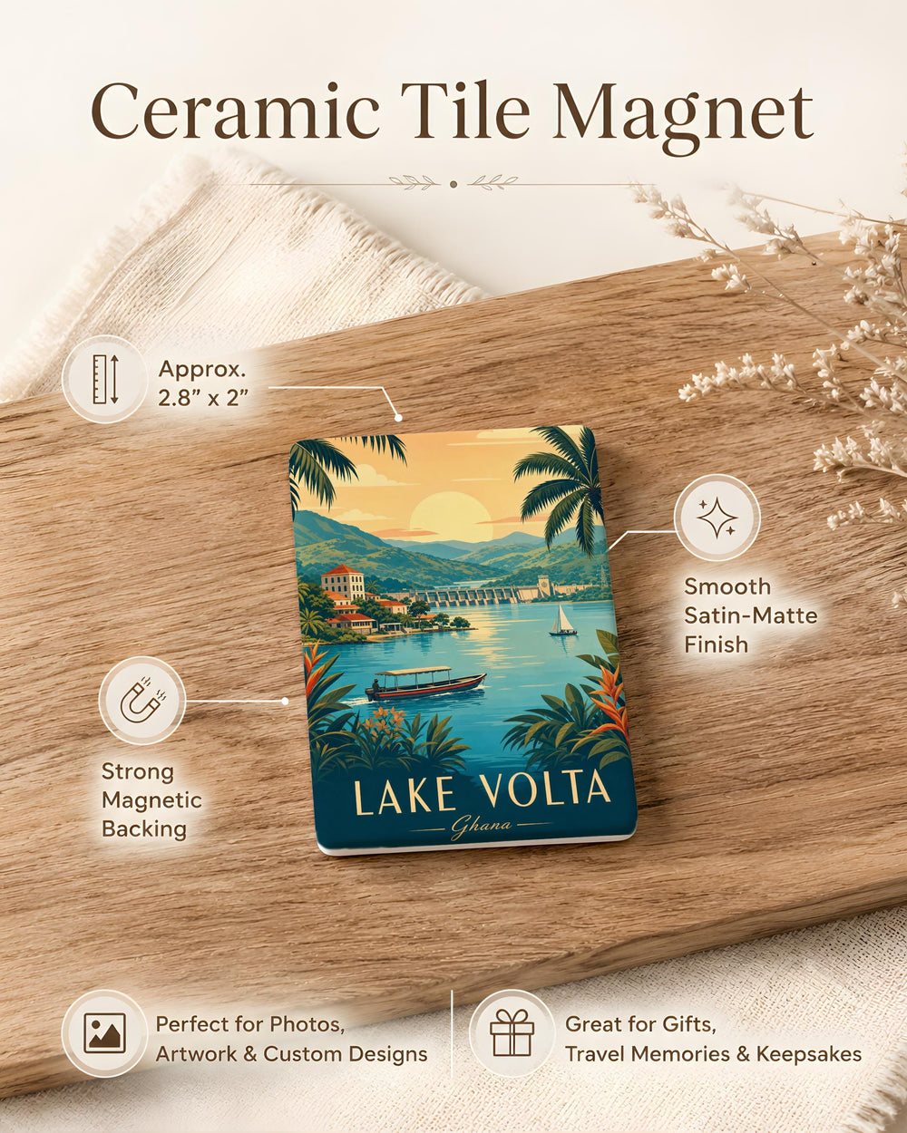 Lake Volta Ghana Fridge Magnet, Volta Lake Travel Souvenir, African Landmark Keepsake Magnet