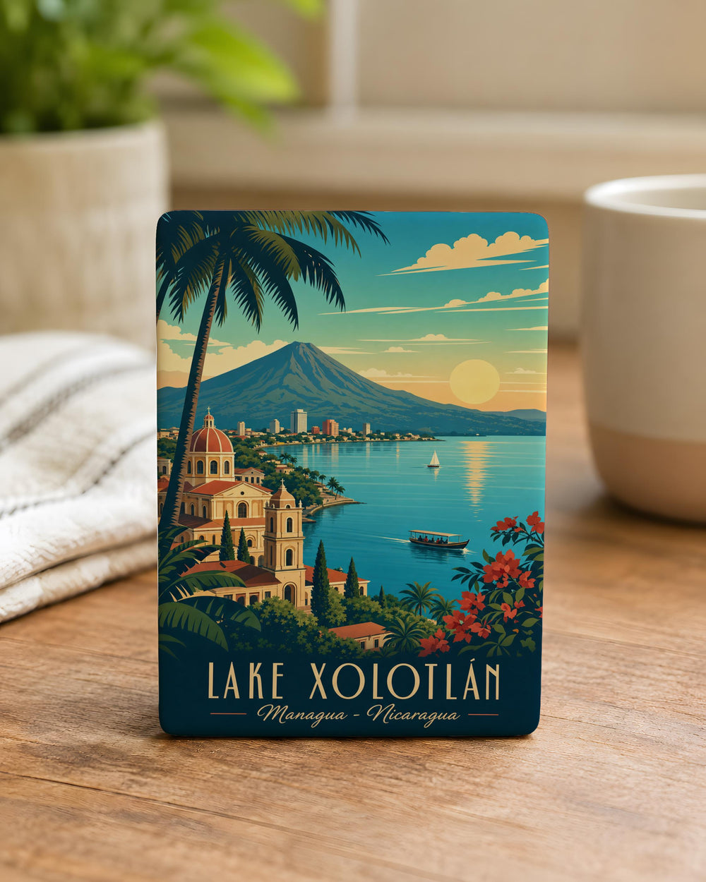 Lake Xolotl Fridge Magnet, Lake Scene Souvenir Magnet, Travel Keepsake Kitchen Decor Magnet