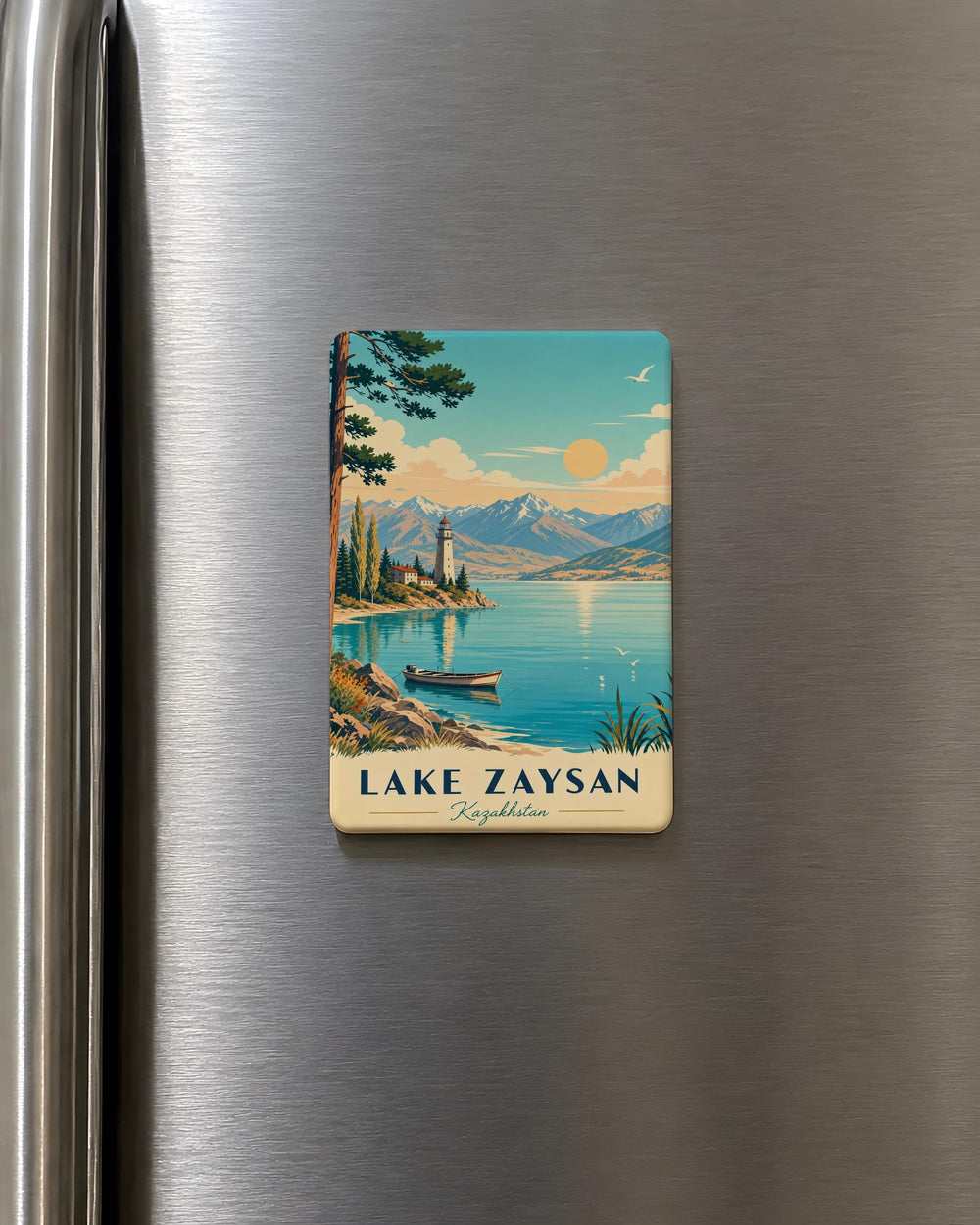 Lake Zaysan Fridge Magnet, Kazakhstan Lake Souvenir Magnet, Scenic Lake Zaysan Travel Keepsake, Central Asia Landmark Magnet