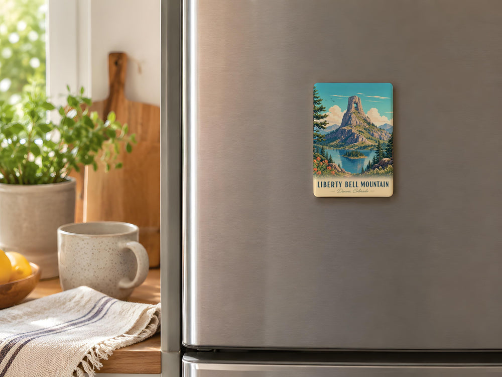 Liberty Bell Mountain Fridge Magnet, Philadelphia Liberty Bell and Mountain Landscape Souvenir Magnet, Travel Gift