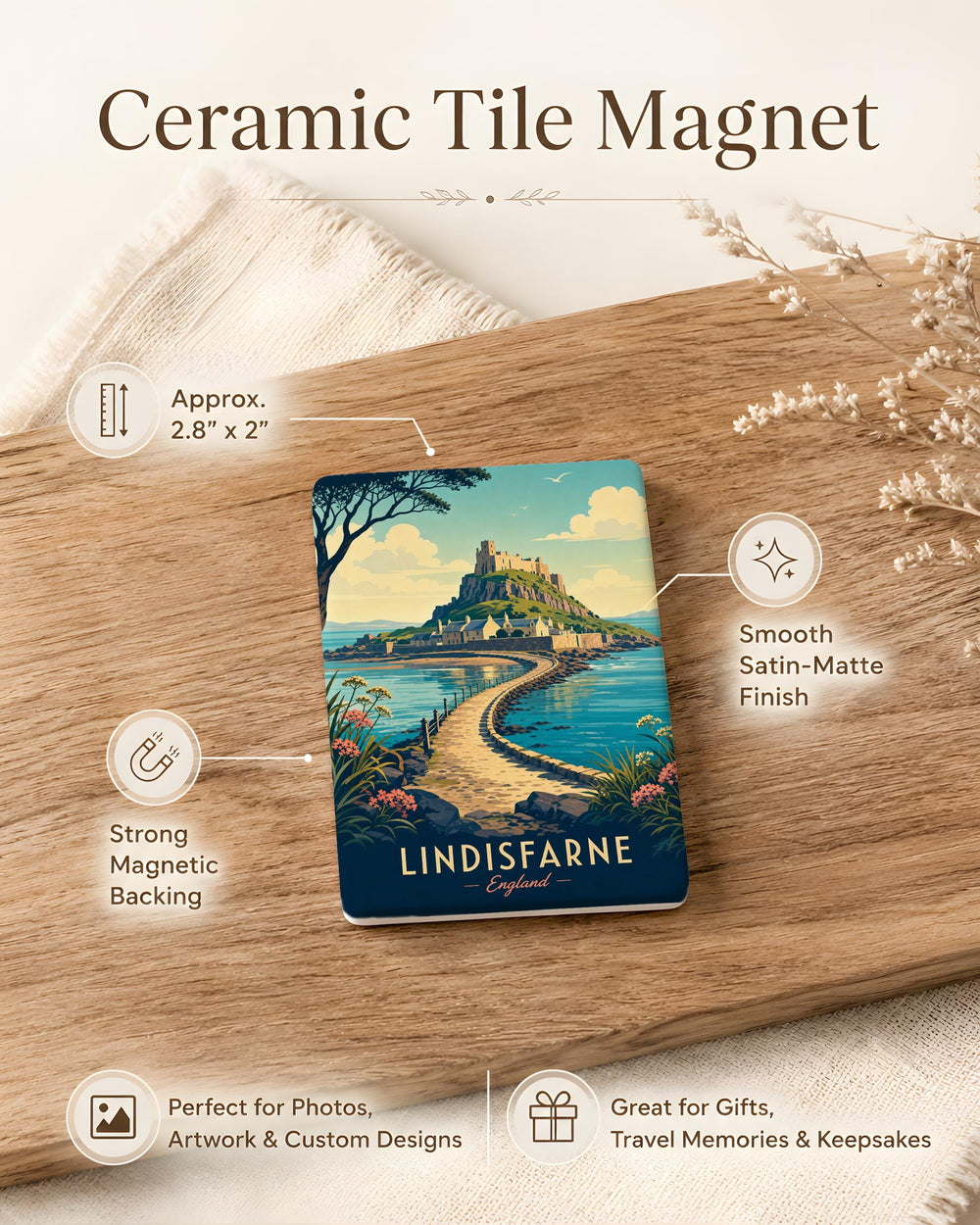 Lindisfarne Fridge Magnet, Holy Island Landmark Souvenir Magnet, Northumberland England Travel Keepsake Magnet