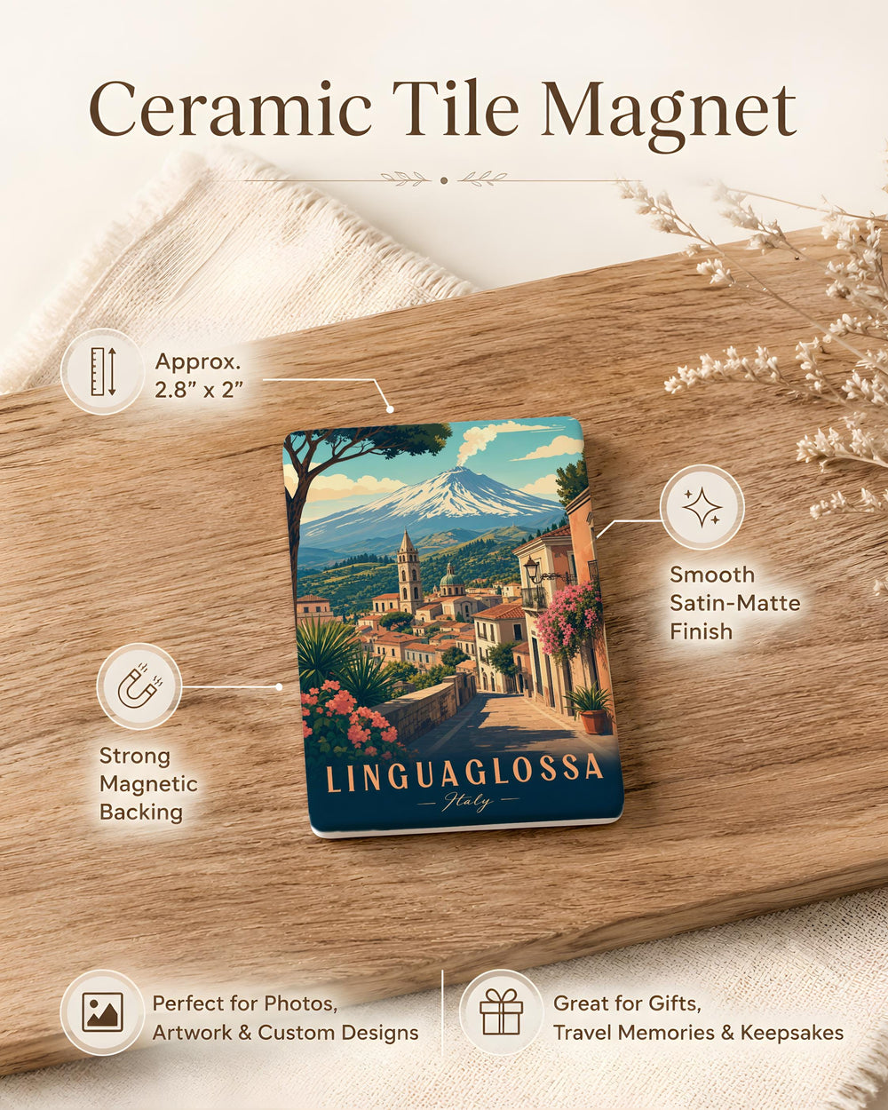 Linguaglossa Italy Fridge Magnet, Sicily Souvenir Magnet, Mount Etna Town Travel Keepsake, Italian Vacation Gift