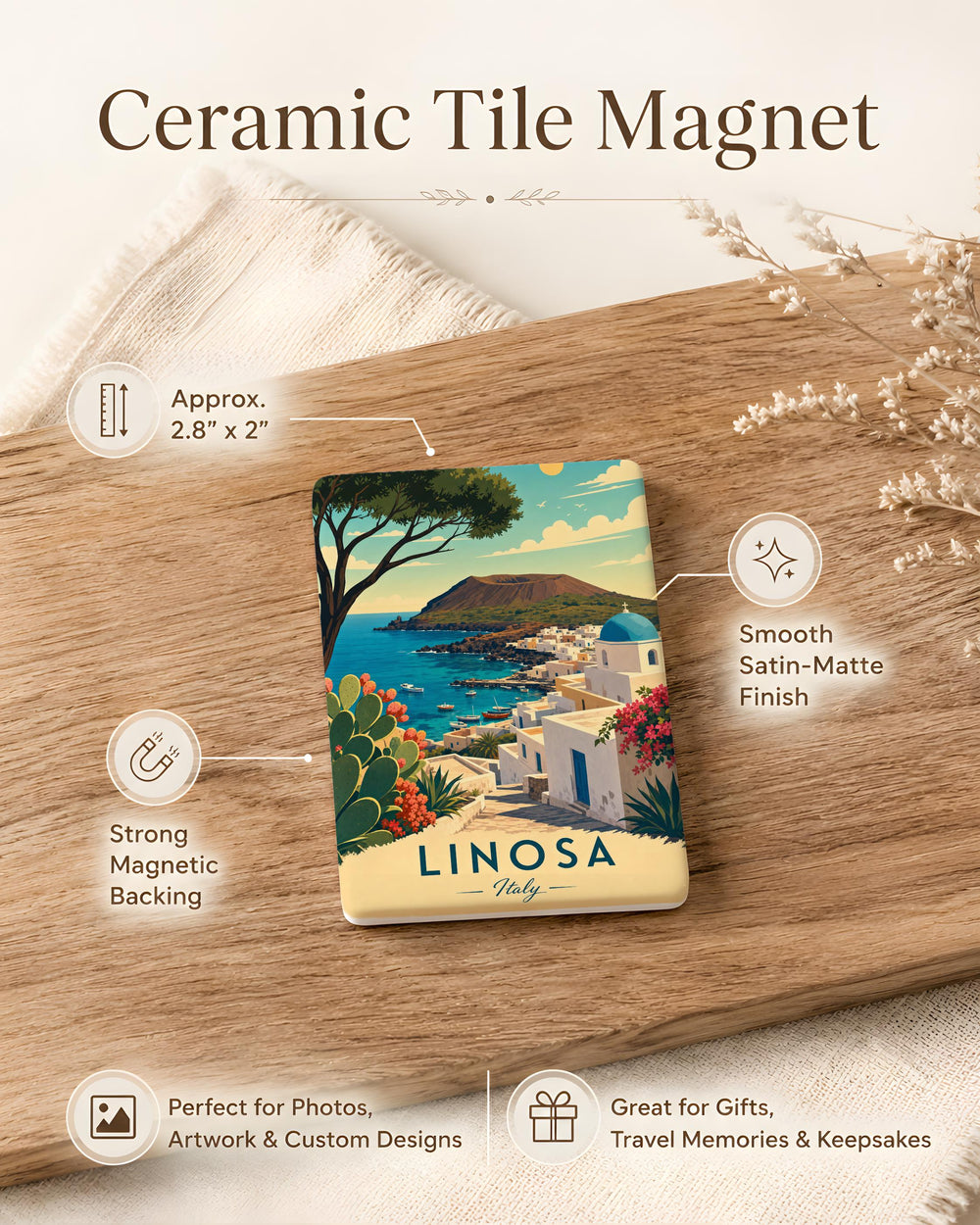 Linosa Italy Fridge Magnet, Linosa Island Souvenir, Italian Island Travel Keepsake, Mediterranean Sea Vacation Magnet
