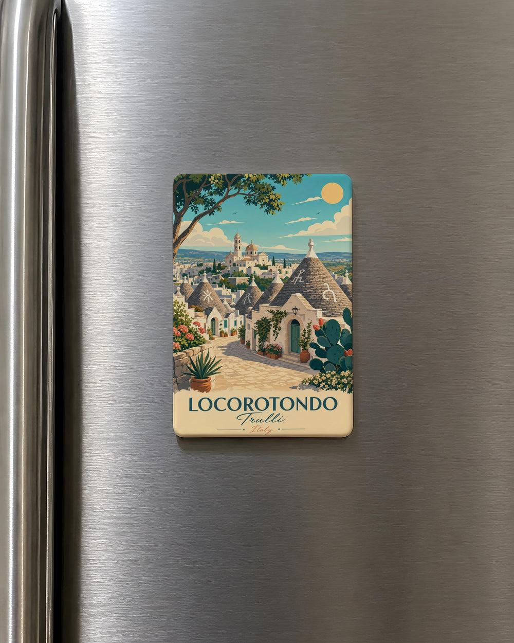 Locorotondo Trulli Fridge Magnet, Puglia Italy Souvenir Magnet, Trulli Houses Travel Gift, Italian Village Kitchen Magnet