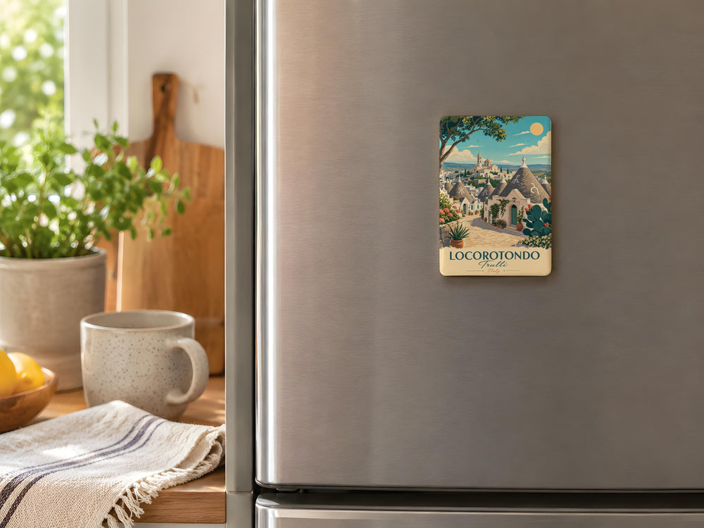Locorotondo Trulli Fridge Magnet, Puglia Italy Souvenir Magnet, Trulli Houses Travel Gift, Italian Village Kitchen Magnet
