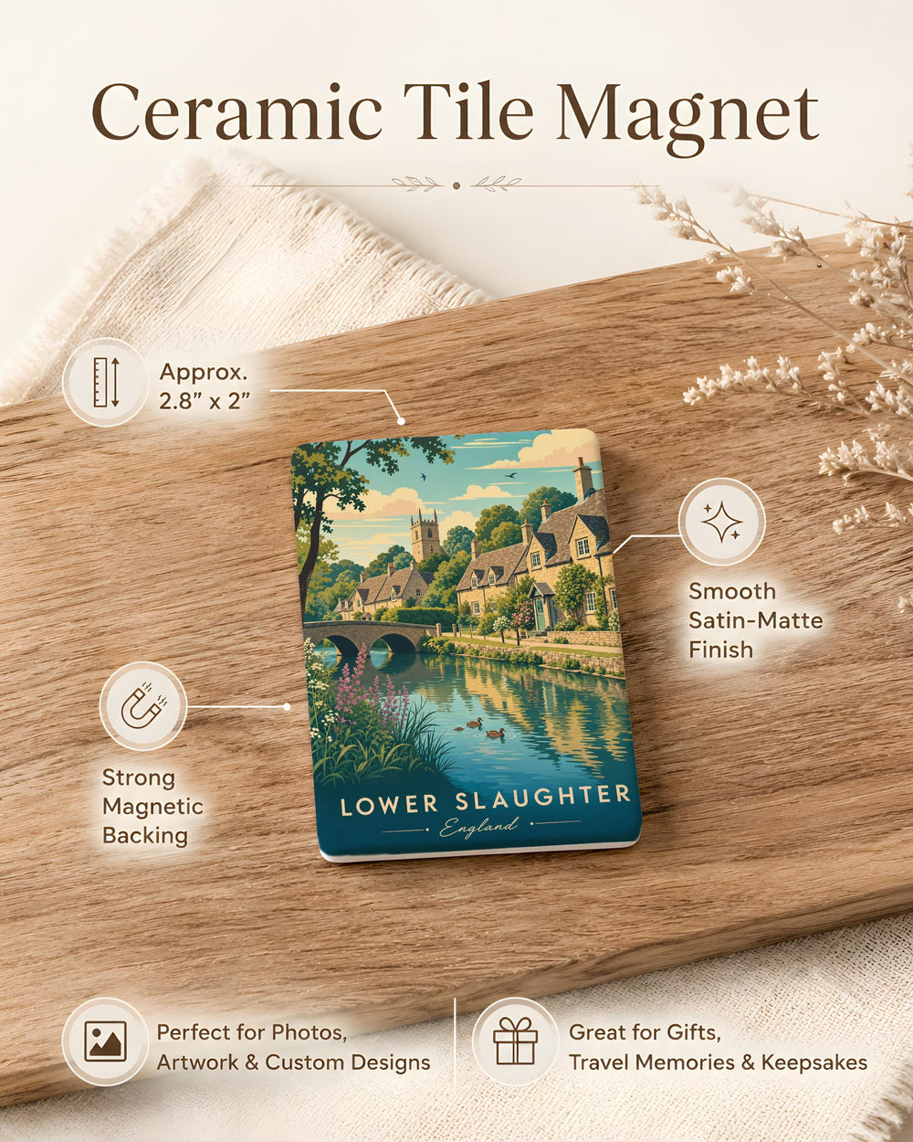 Lower Slaughter Village Fridge Magnet, Cotswolds England Souvenir Magnet, British Countryside Travel Keepsake Gift