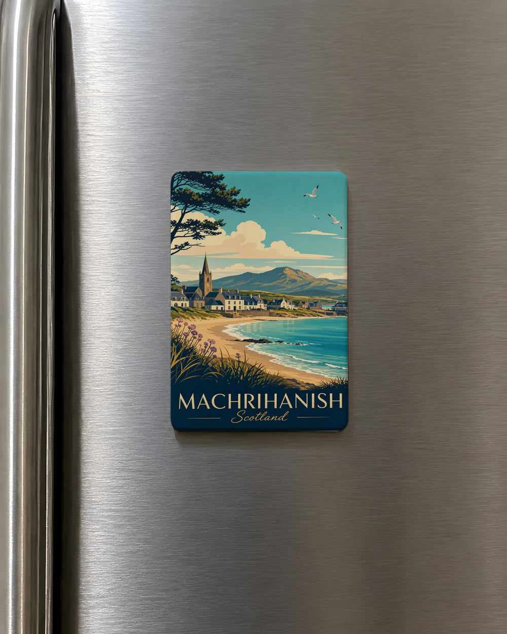Machrihanish Scotland Fridge Magnet, Machrihanish Beach and Coastal Village Souvenir Magnet, Kintyre Peninsula Travel Gift