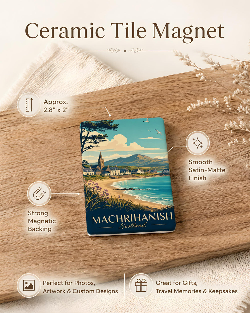 Machrihanish Scotland Fridge Magnet, Machrihanish Beach and Coastal Village Souvenir Magnet, Kintyre Peninsula Travel Gift