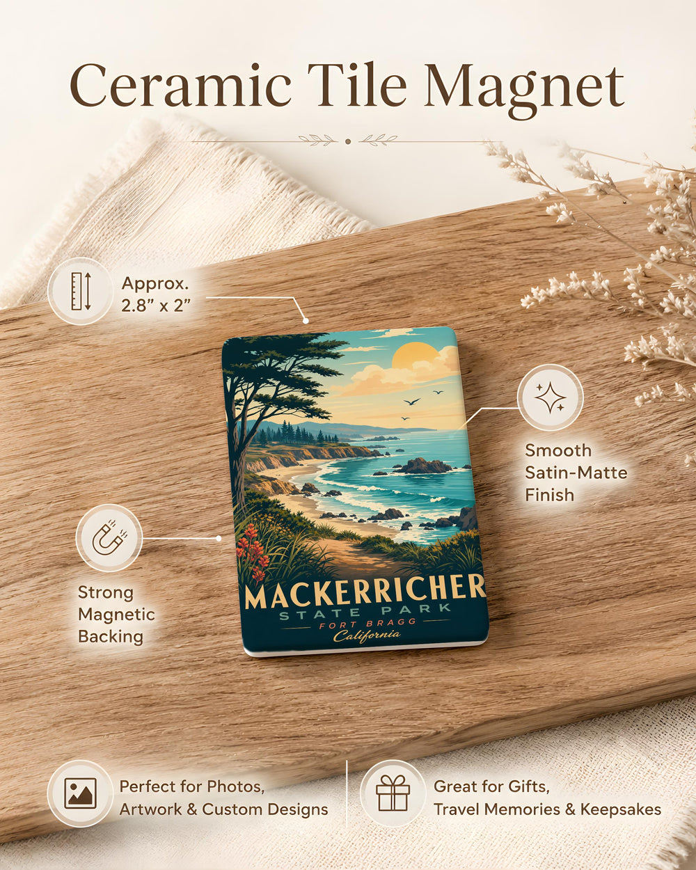 MacKerricher State Park Fridge Magnet, California Coast Souvenir, Mendocino County Travel Keepsake Magnet