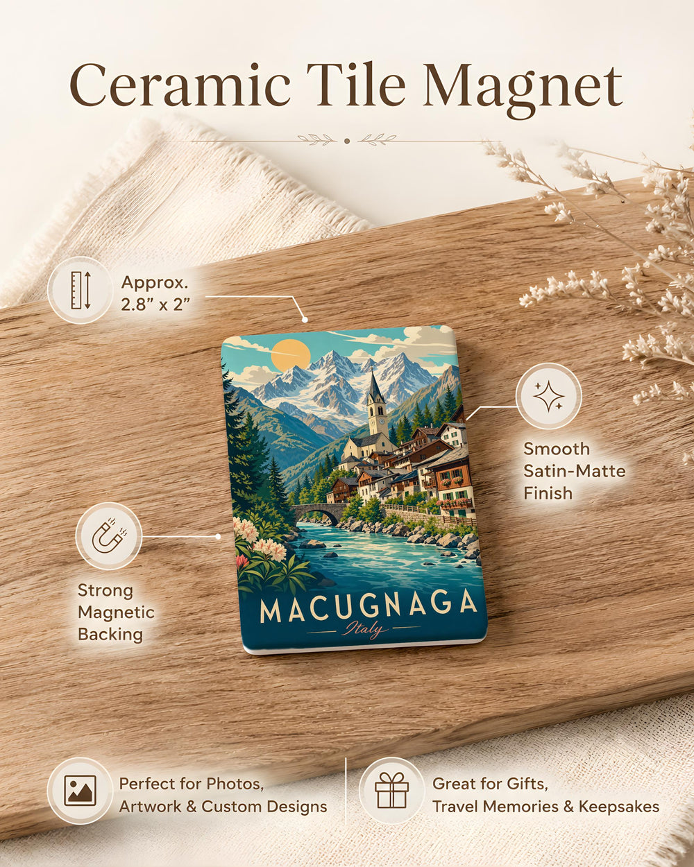 Macugnaga Italy Fridge Magnet, Alpine Village Souvenir, Monte Rosa Mountain Travel Keepsake, Italian Alps Landmark Gift