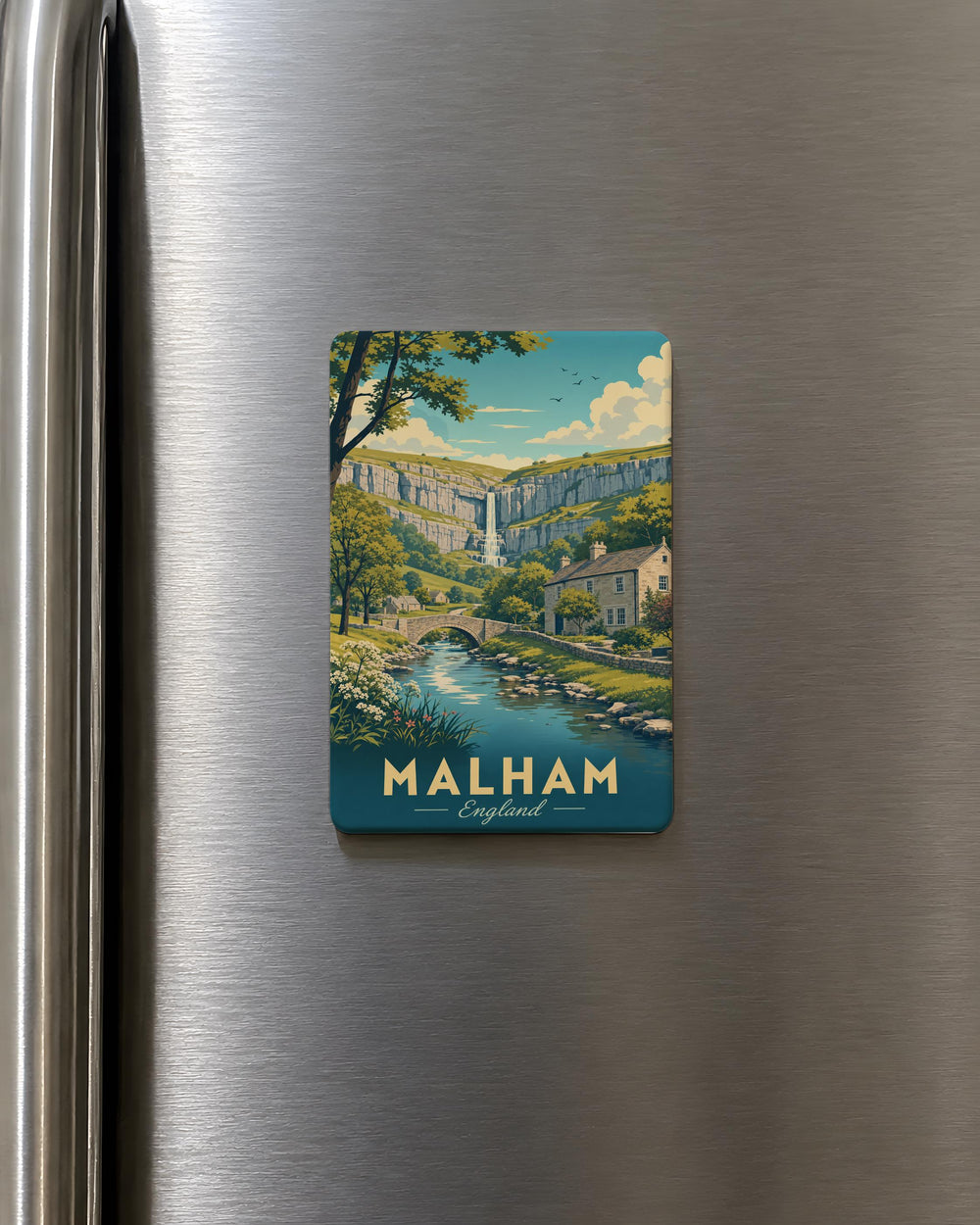 Malham England Fridge Magnet, Malham Cove Yorkshire Souvenir Magnet, UK Travel Keepsake, English Village Landmark Refrigerator Magnet