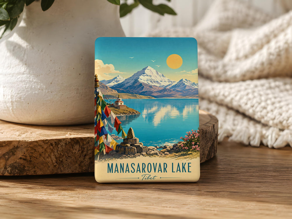 Manasarovar Lake Fridge Magnet, Sacred Himalayan Lake Souvenir, Tibet Travel Landmark Magnet, Pilgrimage Keepsake Magnet