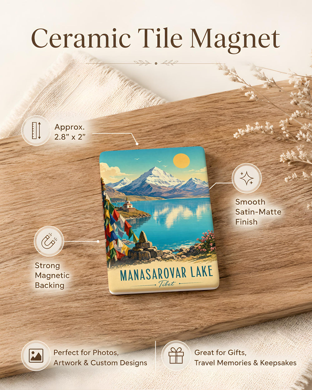 Manasarovar Lake Fridge Magnet, Sacred Himalayan Lake Souvenir, Tibet Travel Landmark Magnet, Pilgrimage Keepsake Magnet