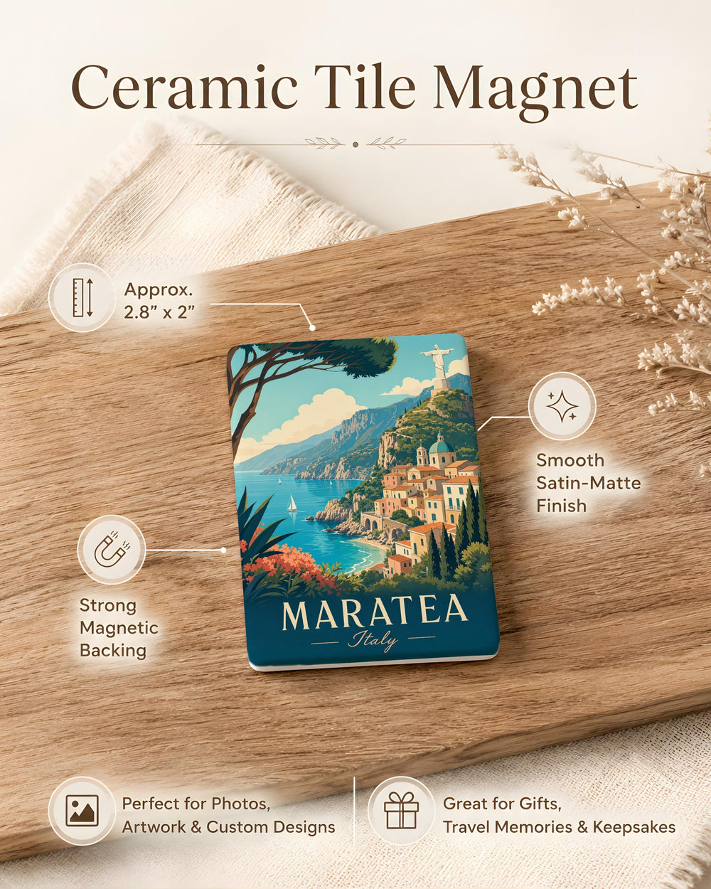Maratea Italy Fridge Magnet, Maratea Travel Souvenir, Basilicata Coastal Town Landmark Magnet, Italy Vacation Keepsake Magnet